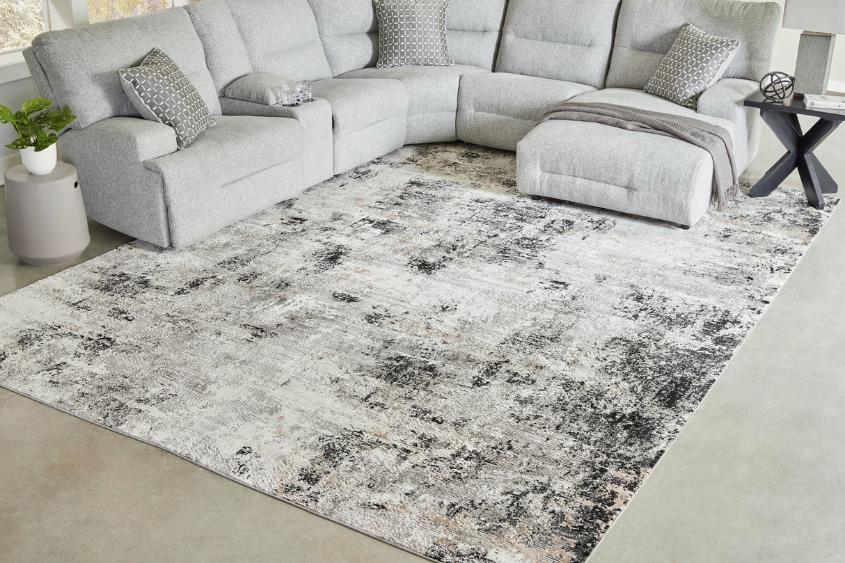 Furniture City Houma - Ashley Furniture - Langwell Rug - 10' x 14' Rug / Black/Gray/White - R406780