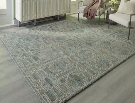 Furniture City Houma - Ashley Furniture - Jossland 8' x 10' Rug - 8' x 10' Rug / Green/Ivory - R406911