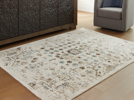 Furniture City Houma - Ashley Furniture - Jossler 5' x 7' Rug - 5' x 7' Rug / Ivory/Brown/Teal - R407072