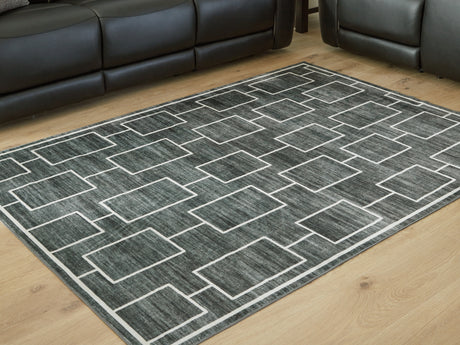 Furniture City Houma - Ashley Furniture - Elderland Washable 5' x 7' Area Rug - Washable 5' x 7' Area Rug / Black/Gray - R407402