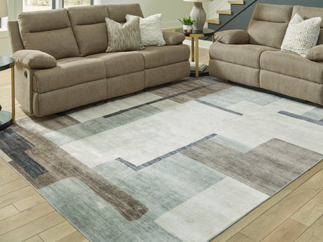 Furniture City Houma - Ashley Furniture - Larkport Washable 8' x 10' Area Rug - Washable 8' x 10' Area Rug / Cream/Brown/Gray - R407411