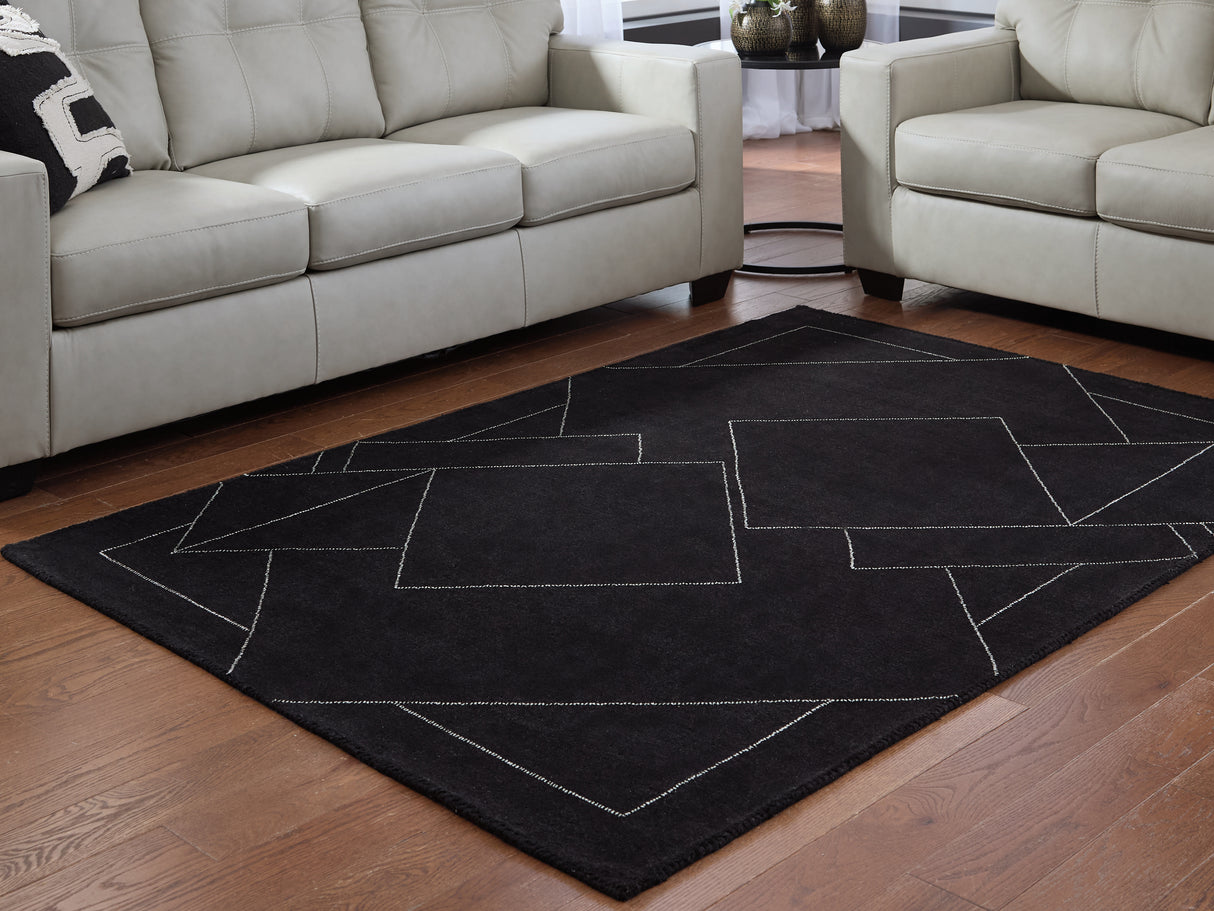 Furniture City Houma - Ashley Furniture - Marav Rug - 5' x 7' Area Rug / Black/White - R407532