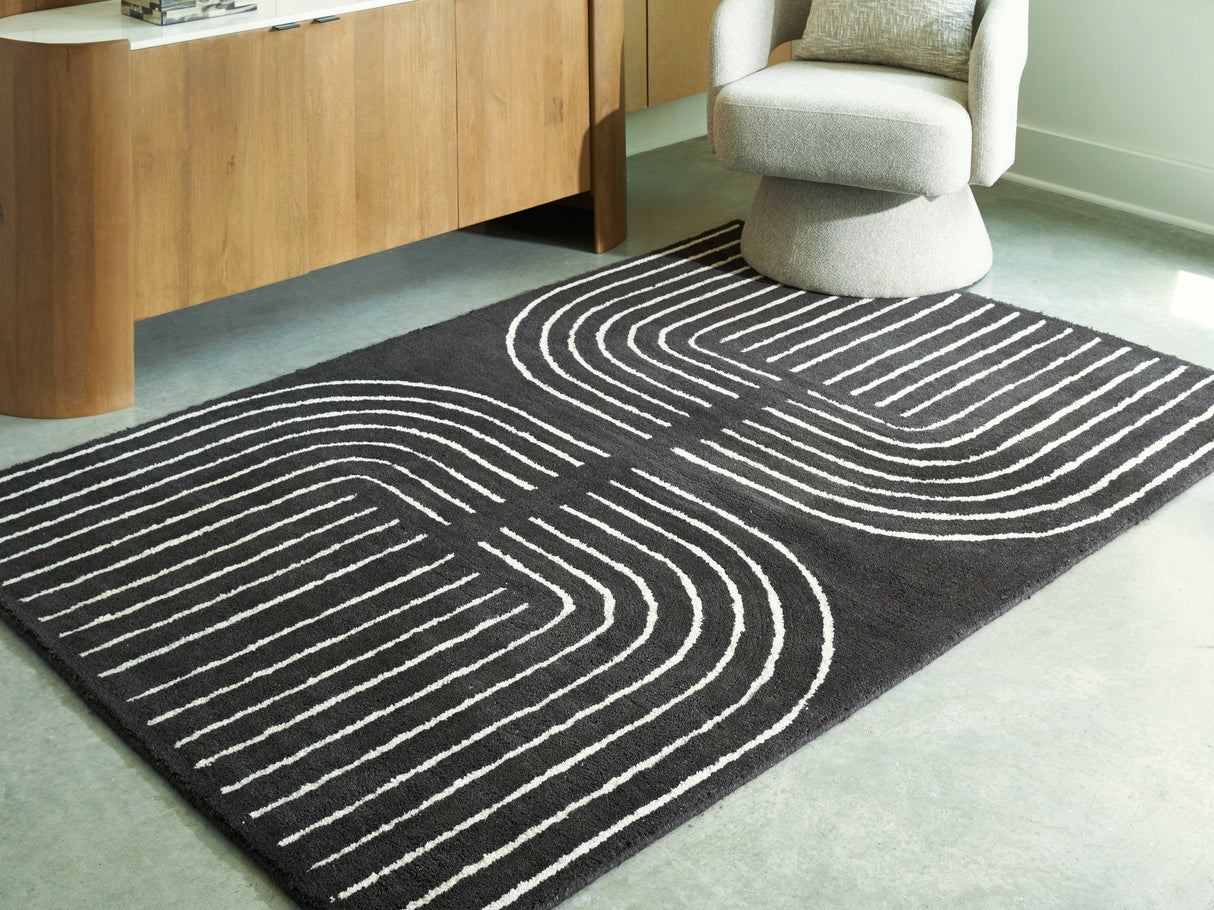 Furniture City Houma - Ashley Furniture - Eldonmore Rug - 5' x 7' Area Rug / Black/Ivory - R407572