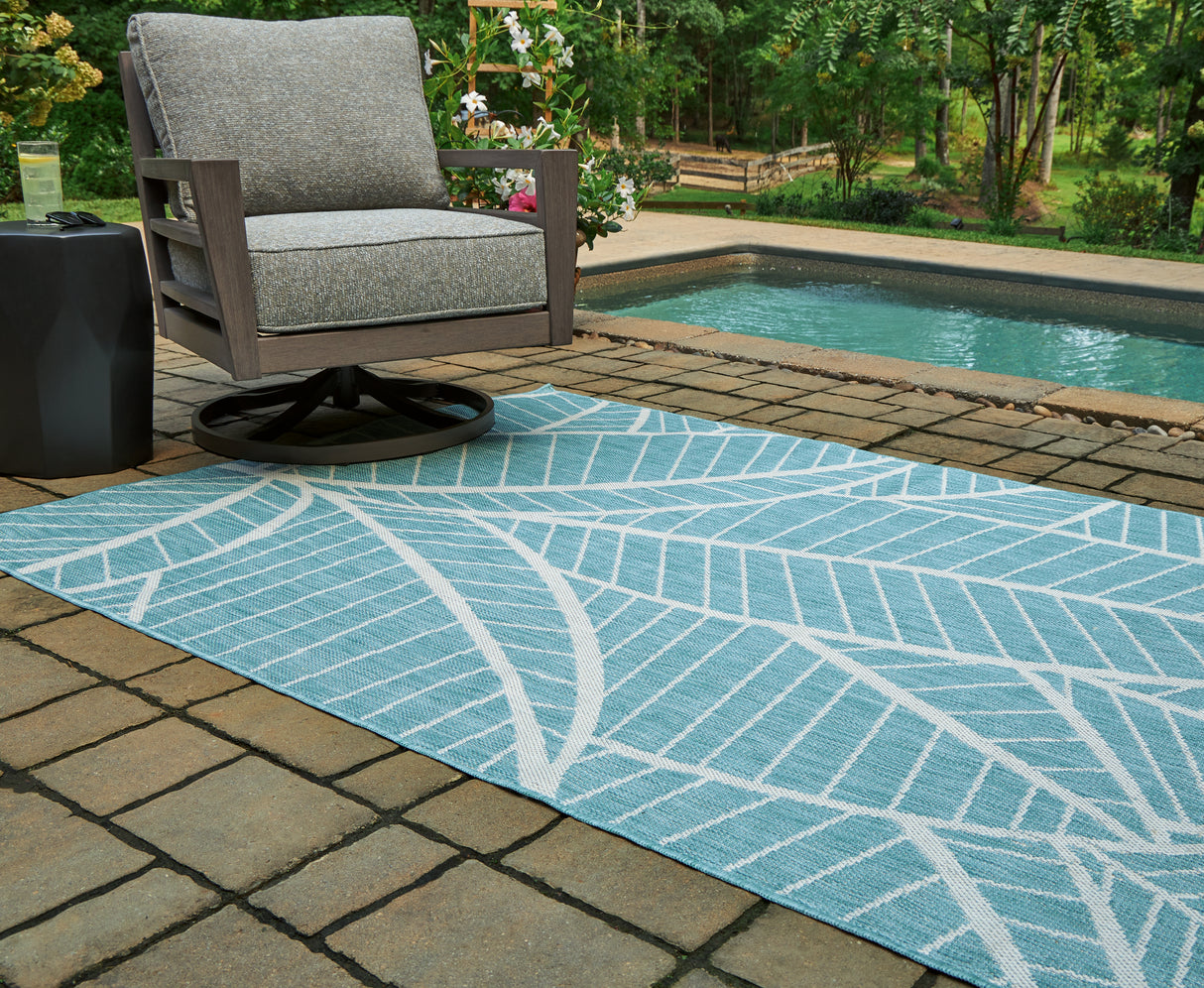 Furniture City Houma - Ashley Furniture - Hulsia Rug - 5' x 7' Rug / Ivory/Aqua - R900122