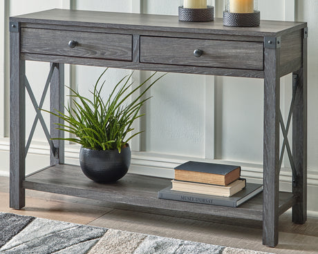 Furniture City Houma - Ashley Furniture - Freedan Sofa/Console Table - Console Sofa Table / Grayish Brown - T175-4