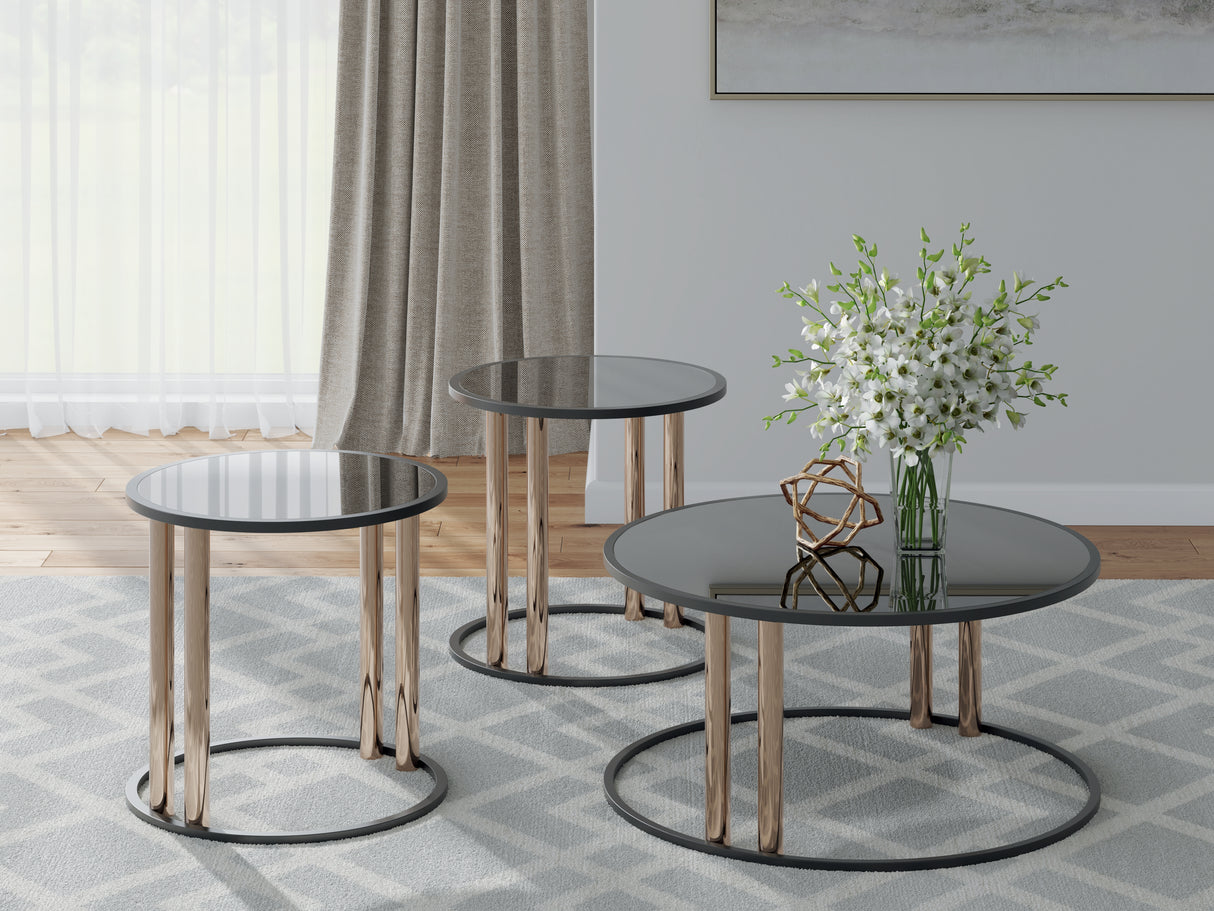 Furniture City Houma - Ashley Furniture - Hannerly Table (Set of 3) - Occasional Table Set (3/CN) / Black/Gold Finish - T219-13