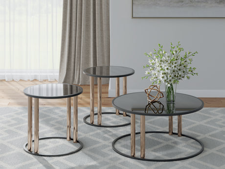 Furniture City Houma - Ashley Furniture - Hannerly Table (Set of 3) - Occasional Table Set (3/CN) / Black/Gold Finish - T219-13