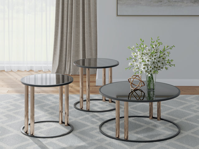 Furniture City Houma - Ashley Furniture - Hannerly Table (Set of 3) - Occasional Table Set (3/CN) / Black/Gold Finish - T219-13