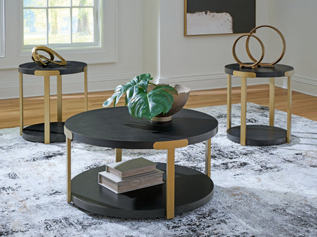 Furniture City Houma - Ashley Furniture - Shylore Table (Set of 3) - Occasional Table Set (3/CN) / Black/Brass Finish - T410-13