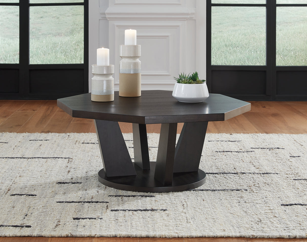 Furniture City Houma - Ashley Furniture - Chasinfield Coffee Table - Octagon Cocktail Table / Dark Brown - T458-8