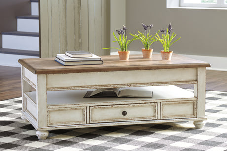 Furniture City Houma - Ashley Furniture - Realyn Coffee Table with Lift Top - Lift Top Cocktail Table / White/Brown - T523-9