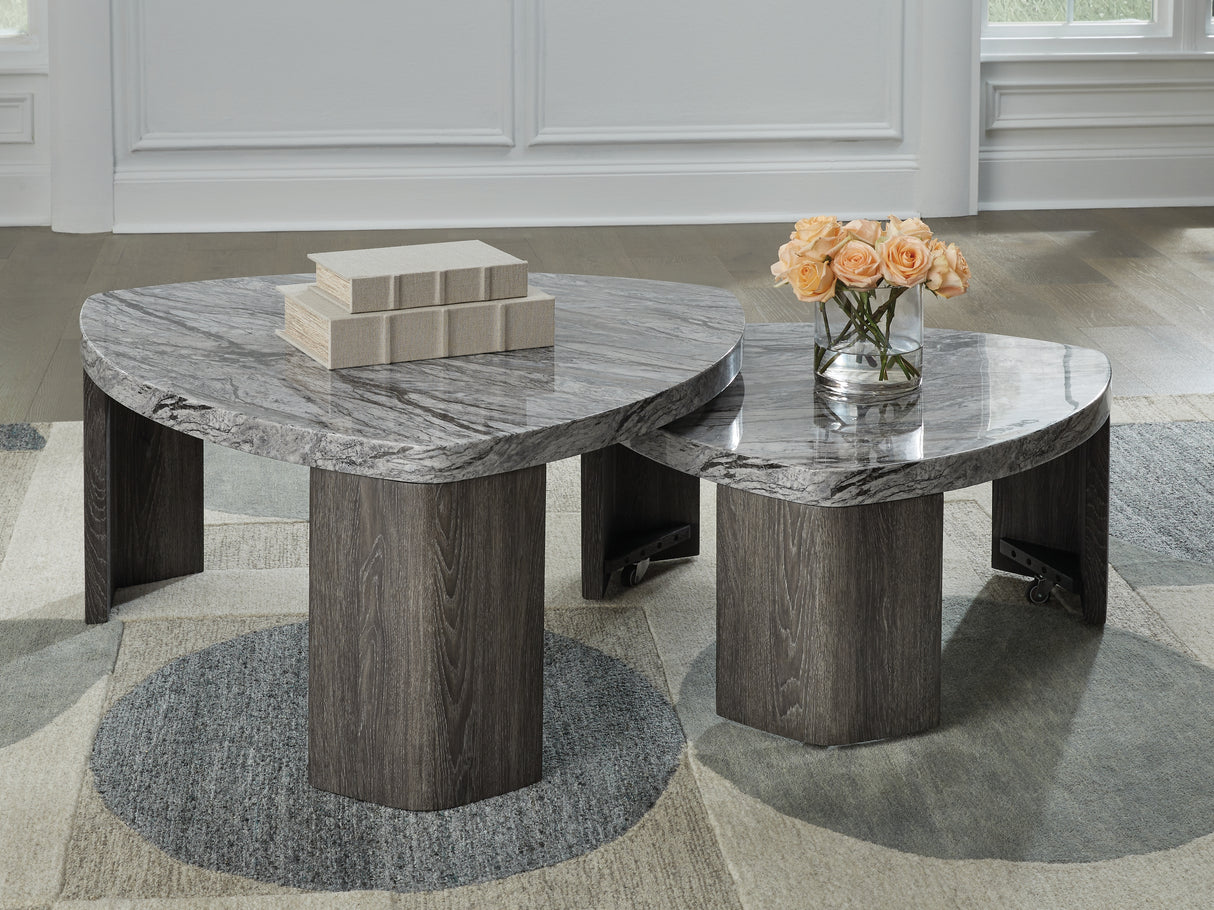 Furniture City Houma - Ashley Furniture - Surmour Stacked Coffee Table - Stacked Cocktail Table / Gray/Brown - T600-0
