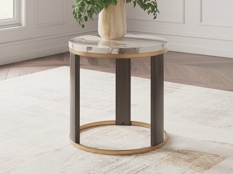 Furniture City Houma - Ashley Furniture - Jazmore End Table - Round End Table / Brown/Brass Finish - T671-6