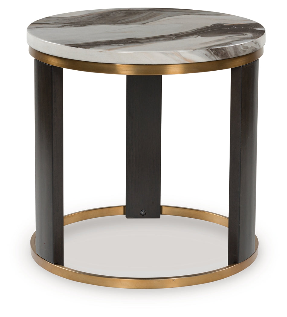 Furniture City Houma - Ashley Furniture - Jazmore End Table - Round End Table / Brown/Brass Finish - T671-6