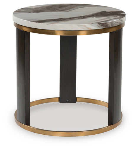 Furniture City Houma - Ashley Furniture - Jazmore End Table - Round End Table / Brown/Brass Finish - T671-6