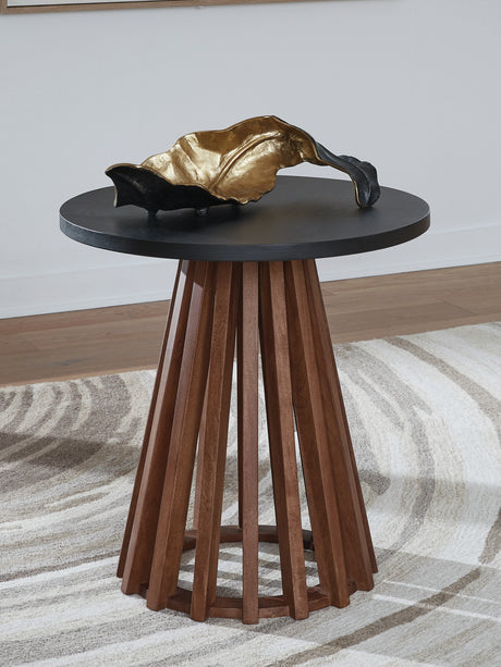 Furniture City Houma - Ashley Furniture - Kallari End Table - Round End Table / Warm Brown/Black - T737-6