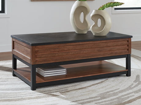 Furniture City Houma - Ashley Furniture - Kallari Lift-Top Coffee Table - Lift Top Cocktail Table / Warm Brown/Black - T737-9