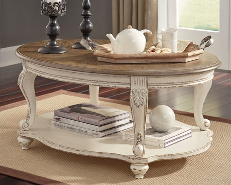 Furniture City Houma - Ashley Furniture - Realyn Coffee Table - Oval Cocktail Table / White/Brown - T743-0