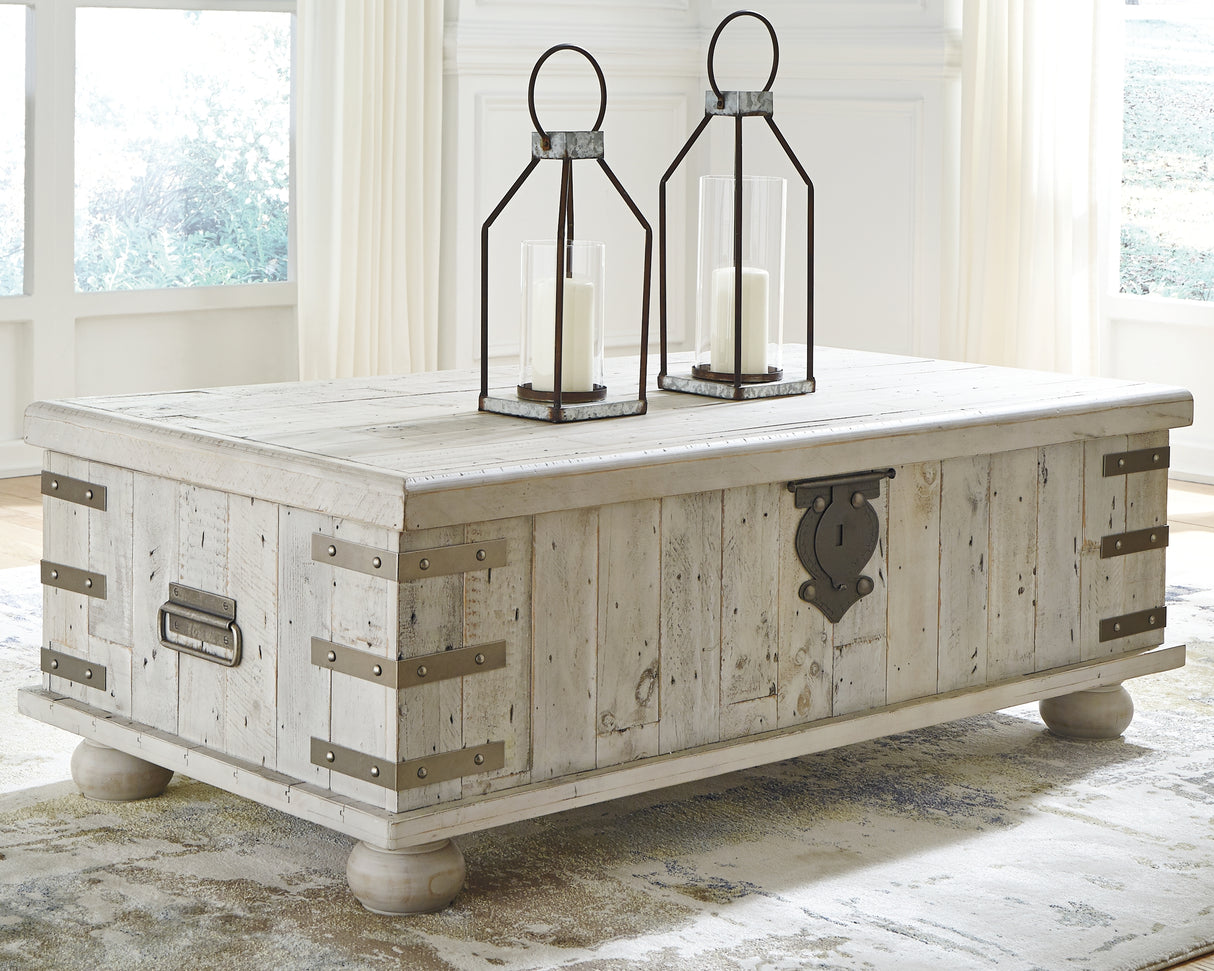 Furniture City Houma - Ashley Furniture - Carynhurst Coffee Table with Lift Top - Lift Top Cocktail Table / White Wash Gray - T757-9