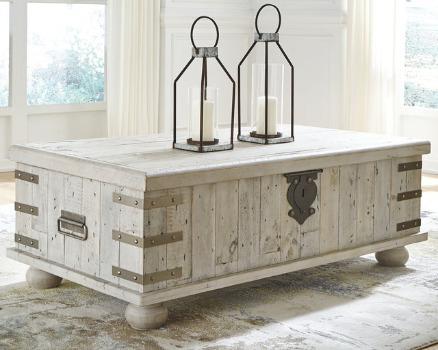 Furniture City Houma - Ashley Furniture - Carynhurst Coffee Table with Lift Top - Lift Top Cocktail Table / White Wash Gray - T757-9