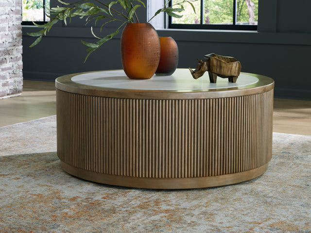 Furniture City Houma - Ashley Furniture - Camdill Coffee Table - Round Cocktail Table / Light Brown/White - T808-8