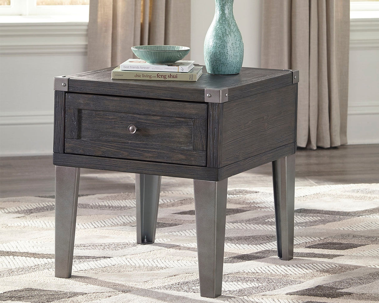 Furniture City Houma - Ashley Furniture - Todoe End Table with USB Ports & Outlets - Rectangular End Table / Dark Gray - T901-3