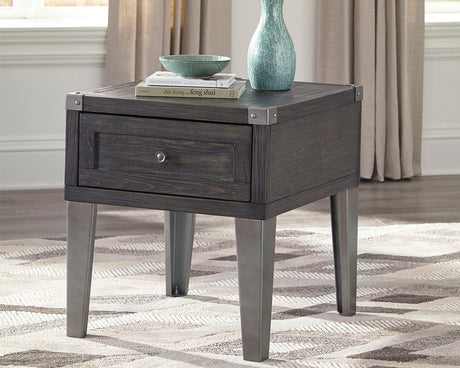 Furniture City Houma - Ashley Furniture - Todoe End Table with USB Ports & Outlets - Rectangular End Table / Dark Gray - T901-3