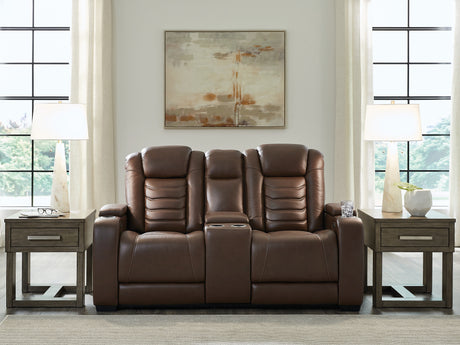Furniture City Houma - Ashley Furniture - High Impact Power Reclining Loveseat with Console - PWR REC Loveseat/CON/ADJ HDRST / Tobacco - U1060118