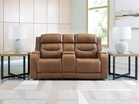 Furniture City Houma - Ashley Furniture - Knightington Power Reclining Loveseat with Audio Seating - PWR REC Love w/Audio Seating / Caramel - PCU1160018A