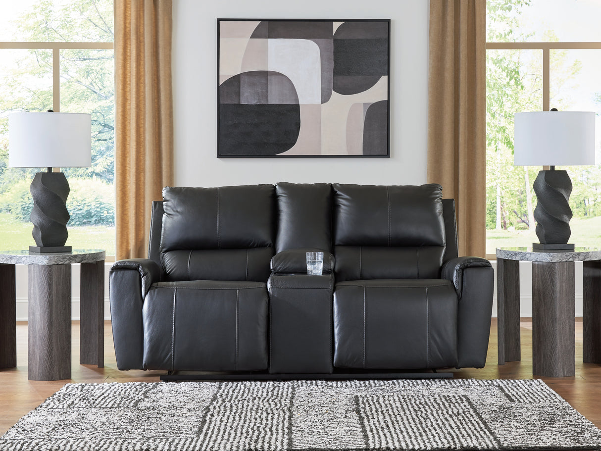 Furniture City Houma - Ashley Furniture - Glossmore Living Room - DBL Rec Loveseat w/Console / Black - PCU1170094
