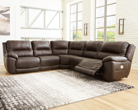 Furniture City Houma - Ashley Furniture - Dunleith 5-Piece Power Reclining Sectional - 5-Piece Power Reclining Sectional / Chocolate - U71604S1