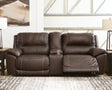 Furniture City Houma - Ashley Furniture - Dunleith 3-Piece Power Reclining Loveseat with Console - 3-Piece Power Reclining Loveseat with Console / Chocolate - U71604S4