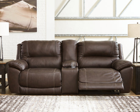 Furniture City Houma - Ashley Furniture - Dunleith 3-Piece Power Reclining Loveseat with Console - 3-Piece Power Reclining Loveseat with Console / Chocolate - U71604S4