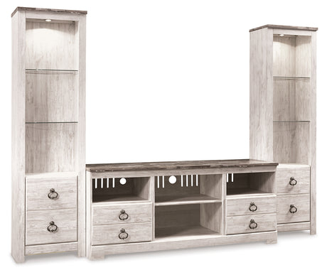 Furniture City Houma - Ashley Furniture - Willowton 3-Piece Entertainment Center - 3-Piece Entertainment Center / Whitewash - W267W16