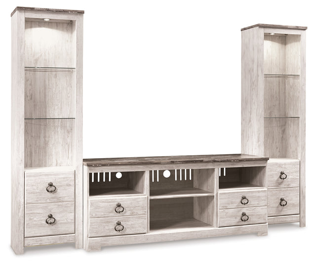 Furniture City Houma - Ashley Furniture - Willowton 3-Piece Entertainment Center - 3-Piece Entertainment Center / Whitewash - W267W16
