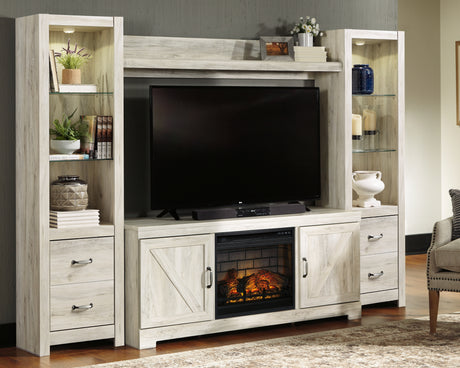 Furniture City Houma - Ashley Furniture - Bellaby 4-Piece Entertainment Center with Electric Fireplace - 4-Piece Entertainment Center with Electric Fireplace / Whitewash - W331W8
