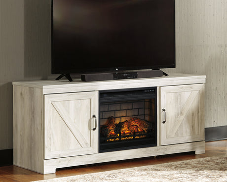 Furniture City Houma - Ashley Furniture - Bellaby 63" TV Stand with Electric Fireplace - 63" TV Stand with Electric Fireplace / Whitewash - W331W9