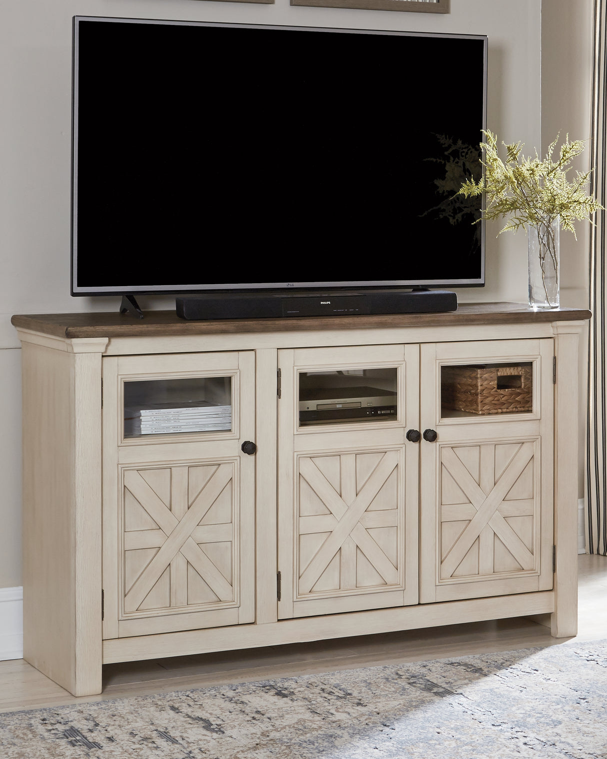 Furniture City Houma - Ashley Furniture - Bolanburg 60" TV Stand - 60" / White/Weathered Gray - W647-38