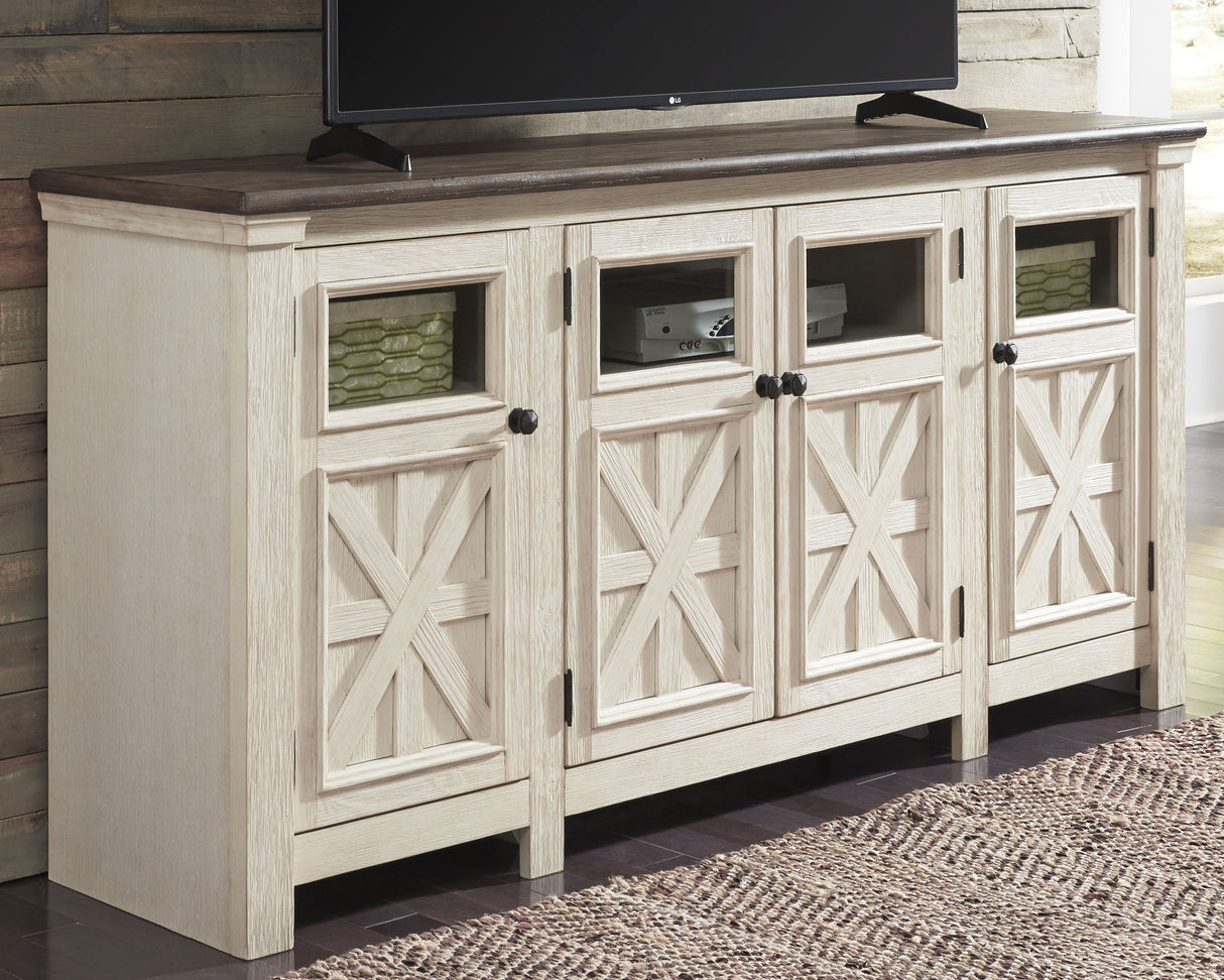 Furniture City Houma - Ashley Furniture - Bolanburg 74" TV Stand - 74" / White/Weathered Gray - W647-60