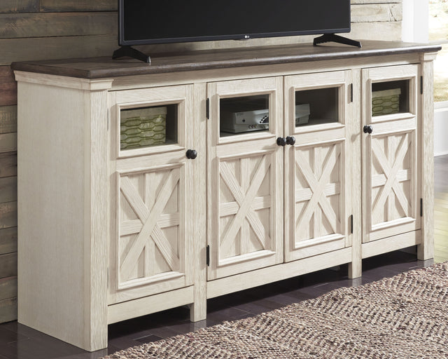 Furniture City Houma - Ashley Furniture - Bolanburg 74" TV Stand - 74" / White/Weathered Gray - W647-60