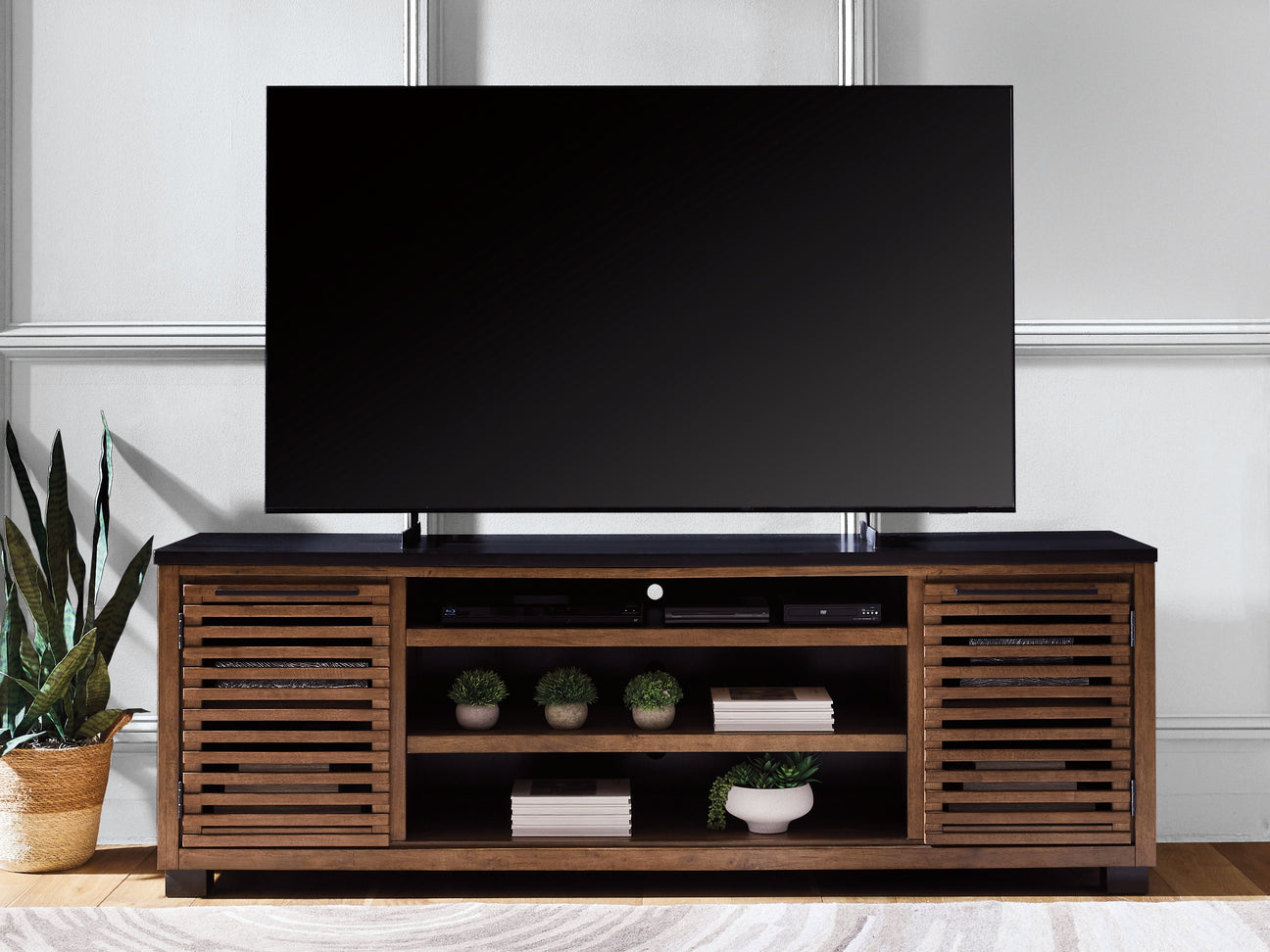 Furniture City Houma - Ashley Furniture - Kallari 84" TV Stand - 84" / Warm Brown/Black - W737-78