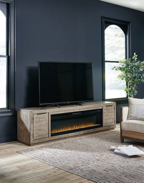 Furniture City Houma - Ashley Furniture - Krystanza TV Stand with Electric Fireplace - TV Stand with Electric Fireplace / Weathered Gray - W760W1
