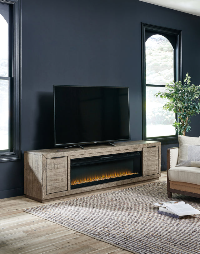 Furniture City Houma - Ashley Furniture - Krystanza TV Stand with Electric Fireplace - TV Stand with Electric Fireplace / Weathered Gray - W760W1