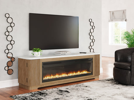 Furniture City Houma - Ashley Furniture - Camdill 80" TV Stand with Electric Fireplace - 80" TV Stand with Electric Fireplace / Light Brown - W808W1