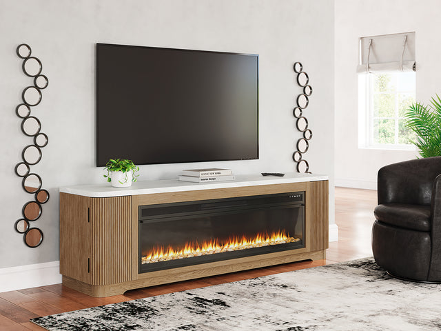 Furniture City Houma - Ashley Furniture - Camdill 80" TV Stand with Electric Fireplace - 80" TV Stand with Electric Fireplace / Light Brown - W808W1