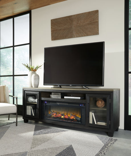 Furniture City Houma - Ashley Furniture - Foyland 83" TV Stand with Electric Fireplace - 83" TV Stand with Electric Fireplace / Black/Brown - W989W1