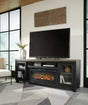 Furniture City Houma - Ashley Furniture - Foyland 83" TV Stand with Electric Fireplace - 83" TV Stand with Electric Fireplace / Black/Brown - W989W1