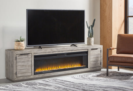 Furniture City Houma - Ashley Furniture - Naydell 92" TV Stand with Electric Fireplace - 92" TV Stand with Electric Fireplace / Gray - W996W1