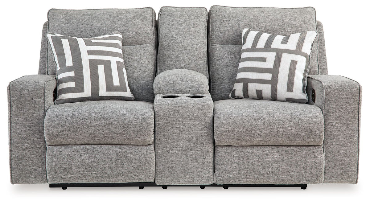 Biscoe - Power Reclining Loveseat With Console /Adj Headrest - Pewter