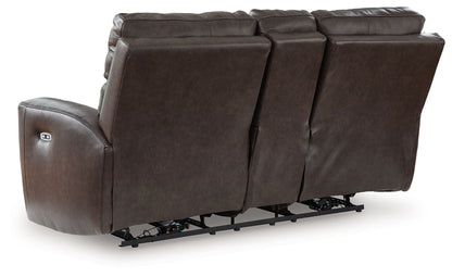 Crossplex - Power Reclining Loveseat / Console / Adjustable Headrest - Smoke